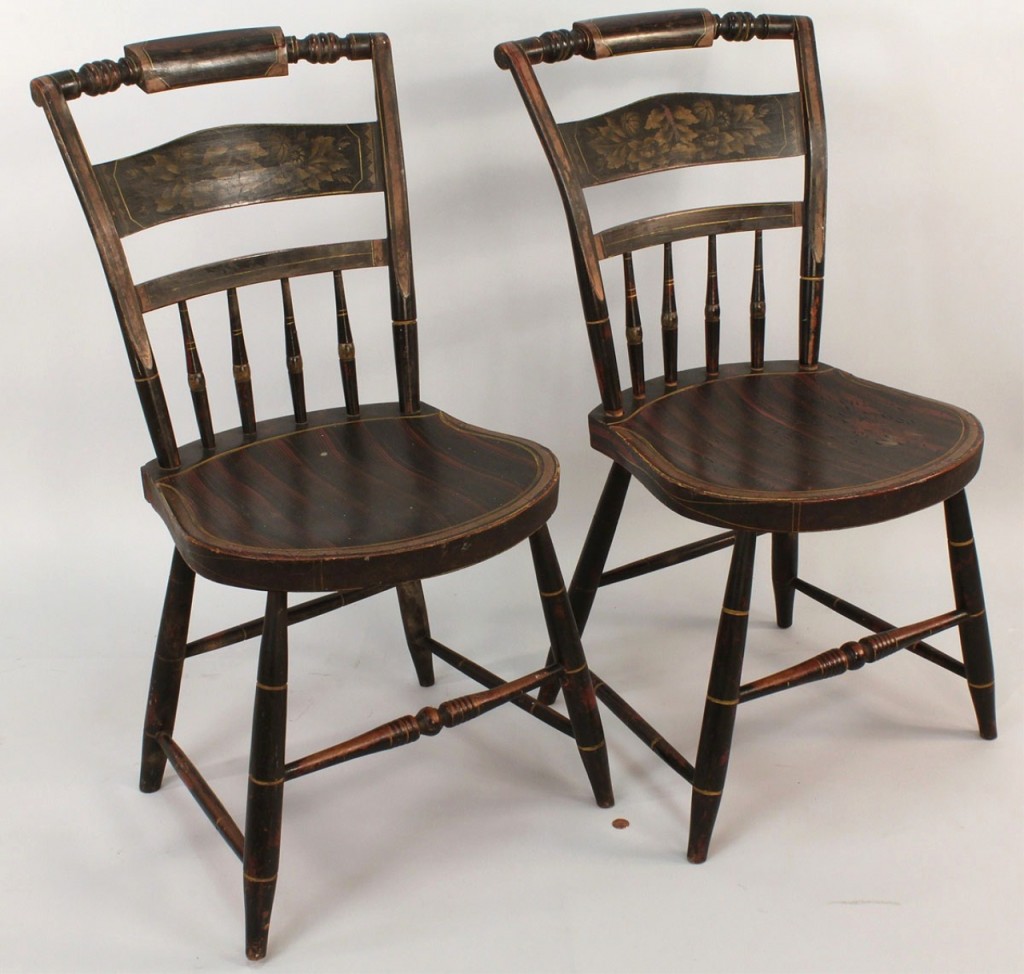 Lot 293: Pair of Stenciled Chairs, labeled