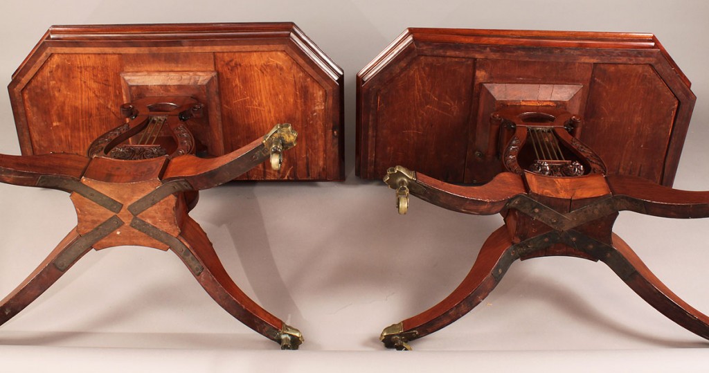 Lot 299: Associated pair of Federal Lyre form card tables