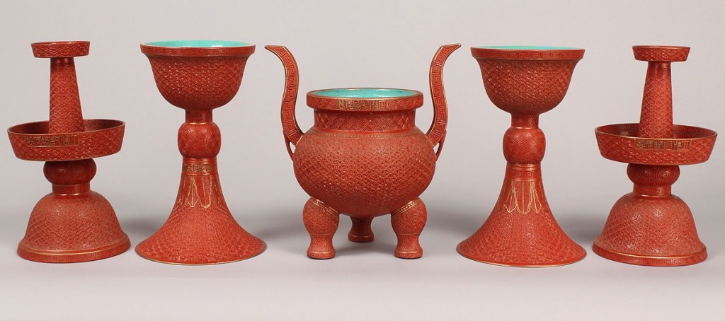 Lot 29: Chinese Porcelain Altar Set, 5 pieces