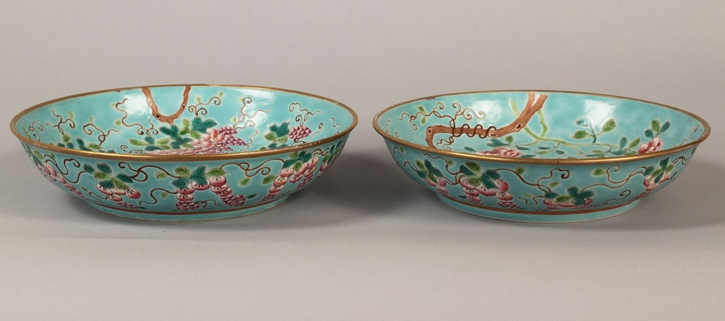 Lot 30: Pr. Chinese Porcelain Famille Rose Saucers