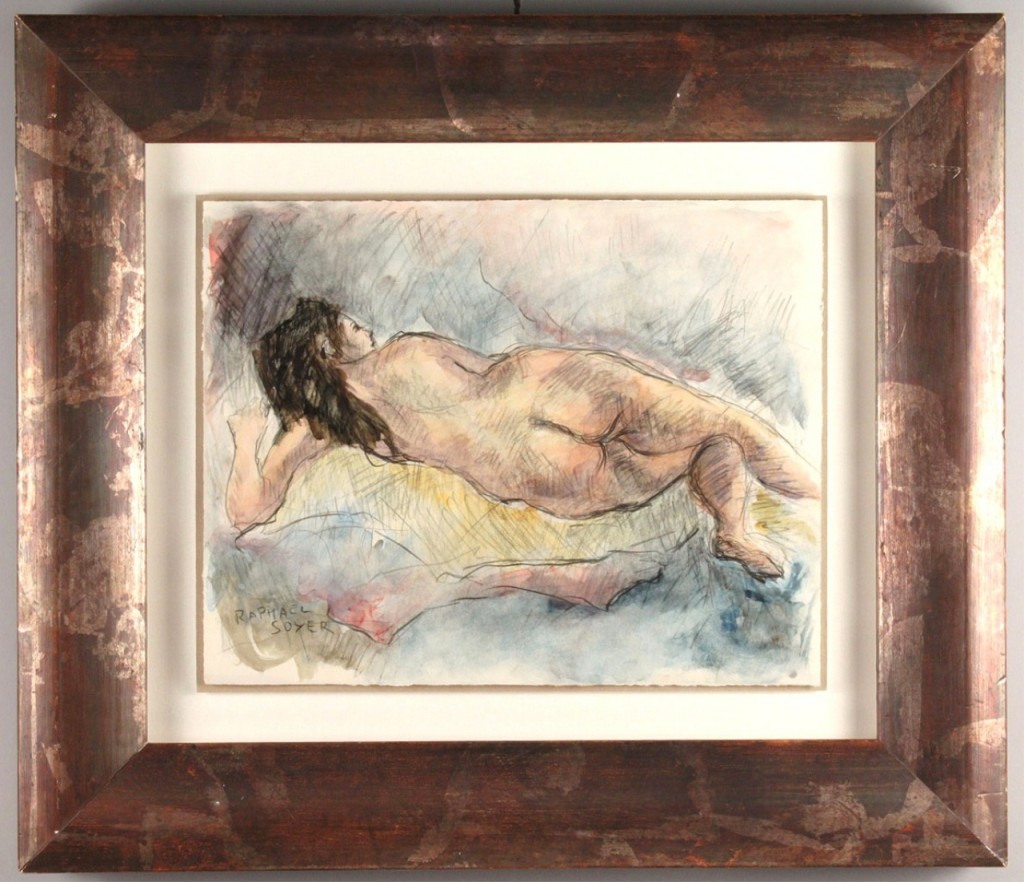 Lot 325: Raphael Soyer Watercolor, Female Nude