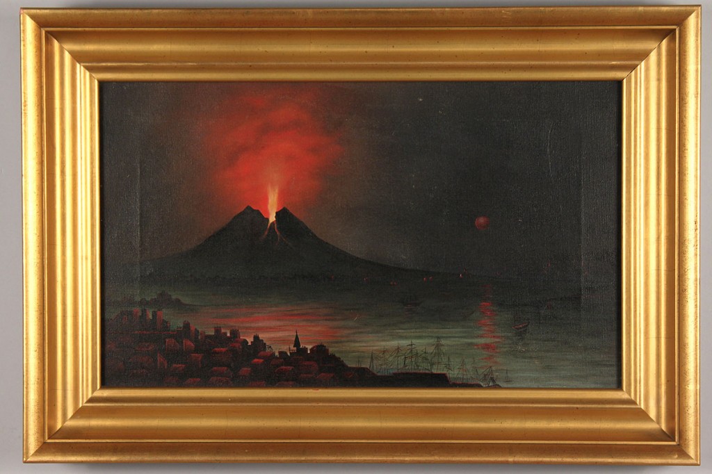 Lot 329: Italian School oil on canvas, Volcano Eruption