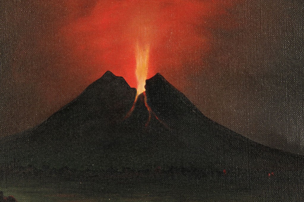 Lot 329: Italian School oil on canvas, Volcano Eruption
