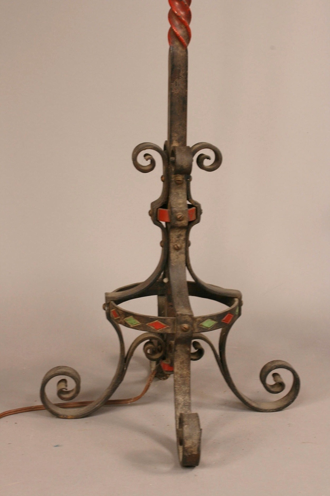 Lot 344: Pair iron torchiere lamps, manner of Oscar Bach