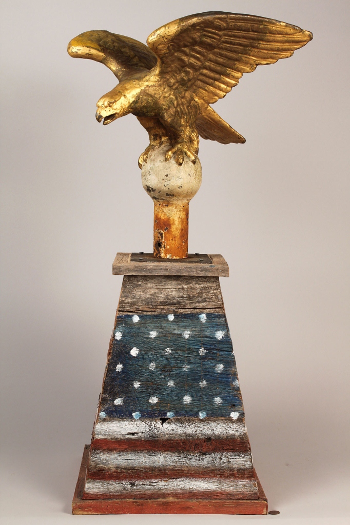 Lot 348: 19th C. gilded iron eagle on patriotic stand