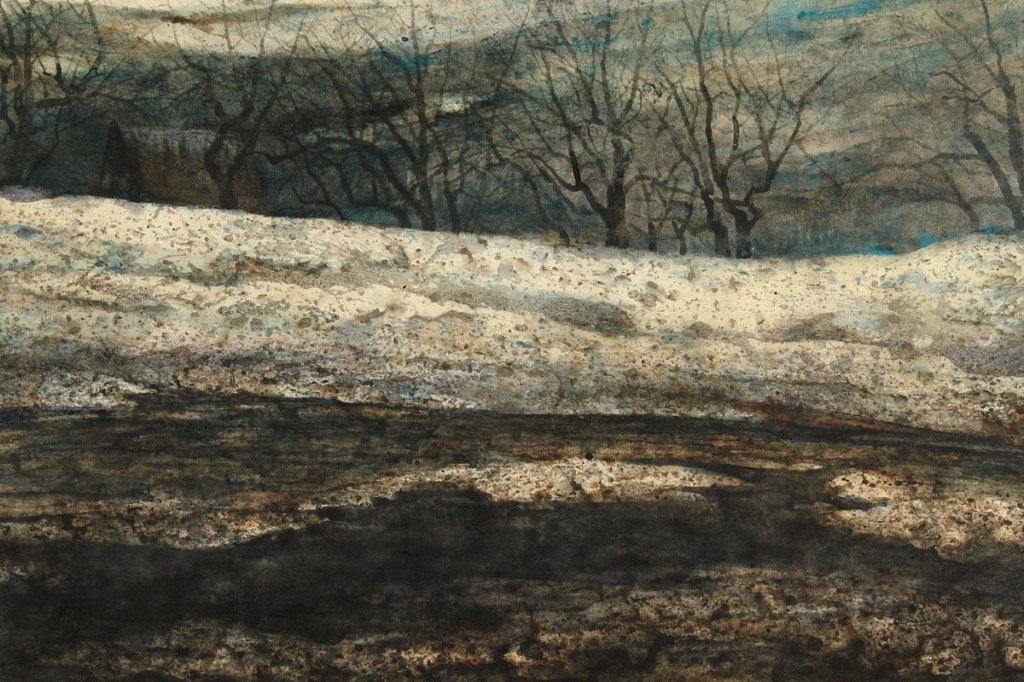 Lot 34: Carl Sublett watercolor, winter landscape