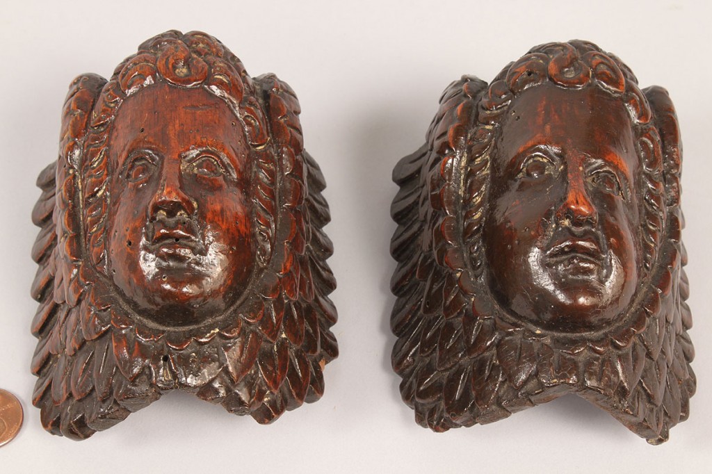 Lot 352: Pair of Baroque period carved wood cherubs