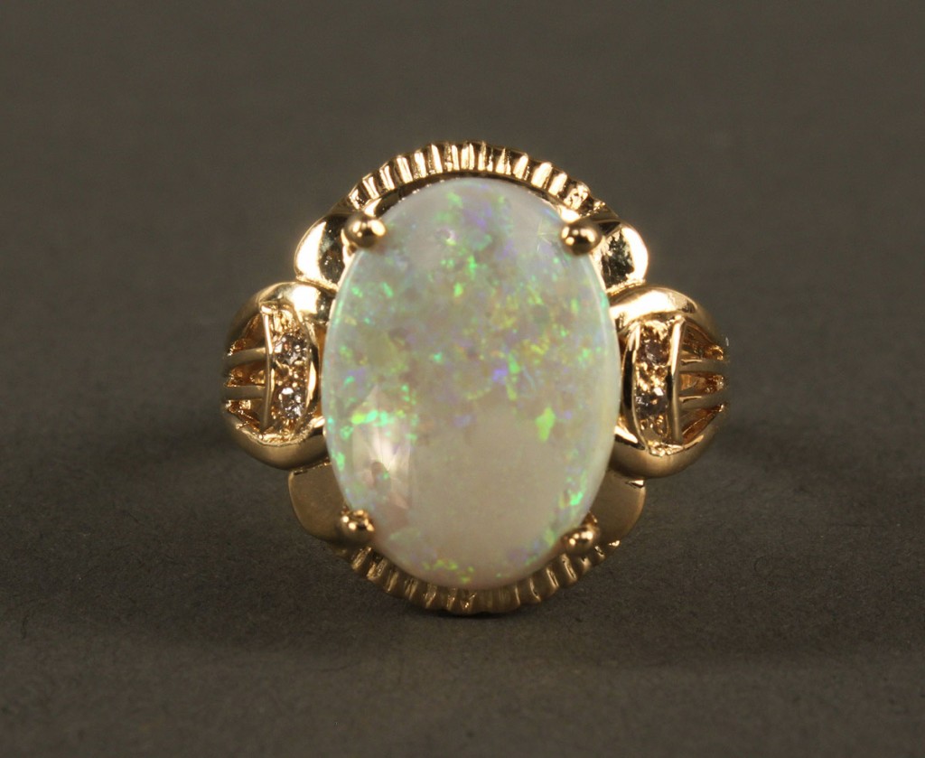 Lot 383: 14K Opal and Diamond Ring