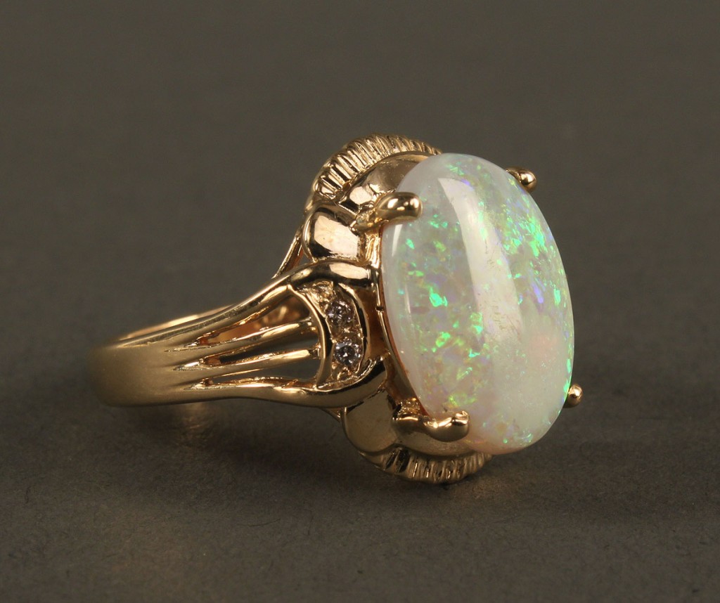 Lot 383: 14K Opal and Diamond Ring