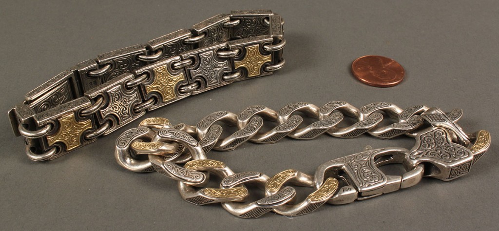Lot 394: 2 Men's Sterling & 18K Gold Konstantino Bracelets