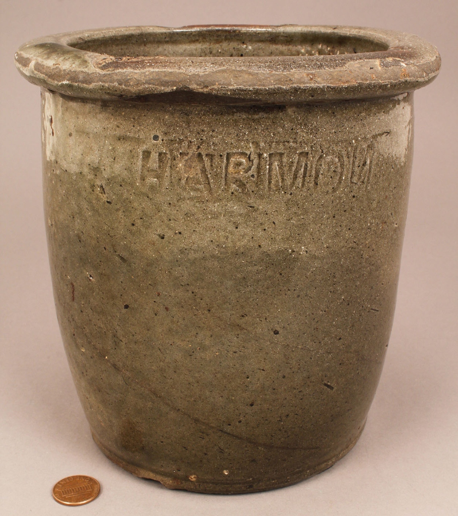 Lot 414: East TN Pottery Creampot, stamped Harmon