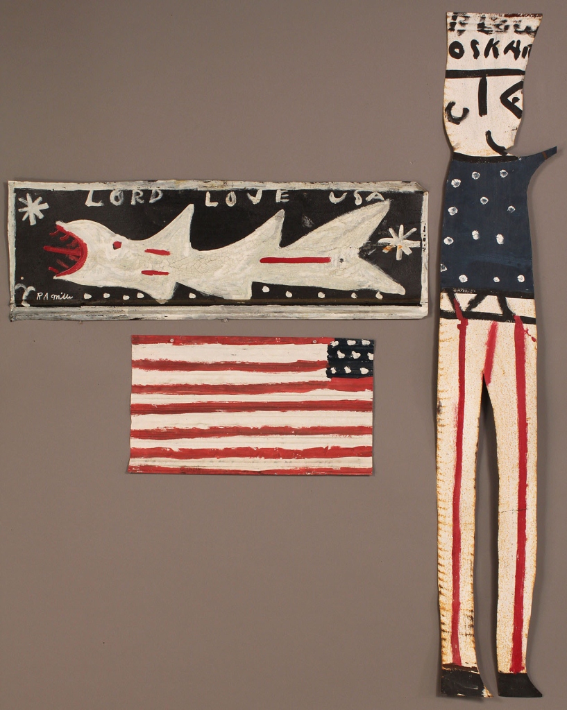 Lot 432: Three patriotic folk art works, attrib. R.A. Mille