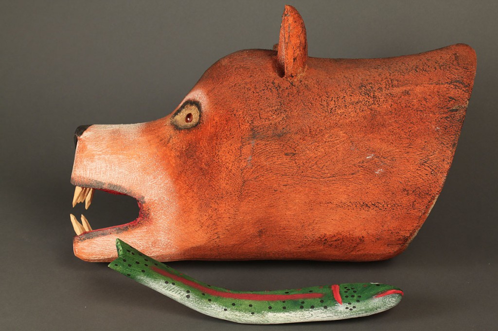 Lot 440: Carved and Painted Bear with Fish by Ron Rodriguez