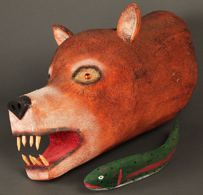 Lot 440: Carved and Painted Bear with Fish by Ron Rodriguez