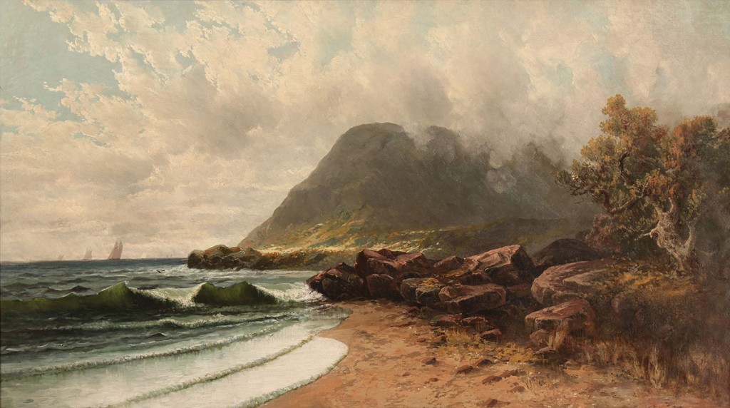 Lot 443: Manner of Alfred T. Bricher, o/c Coastal Landscape