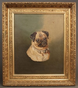 Lot 450: Oil on canvas of Pug Dog, unsigned