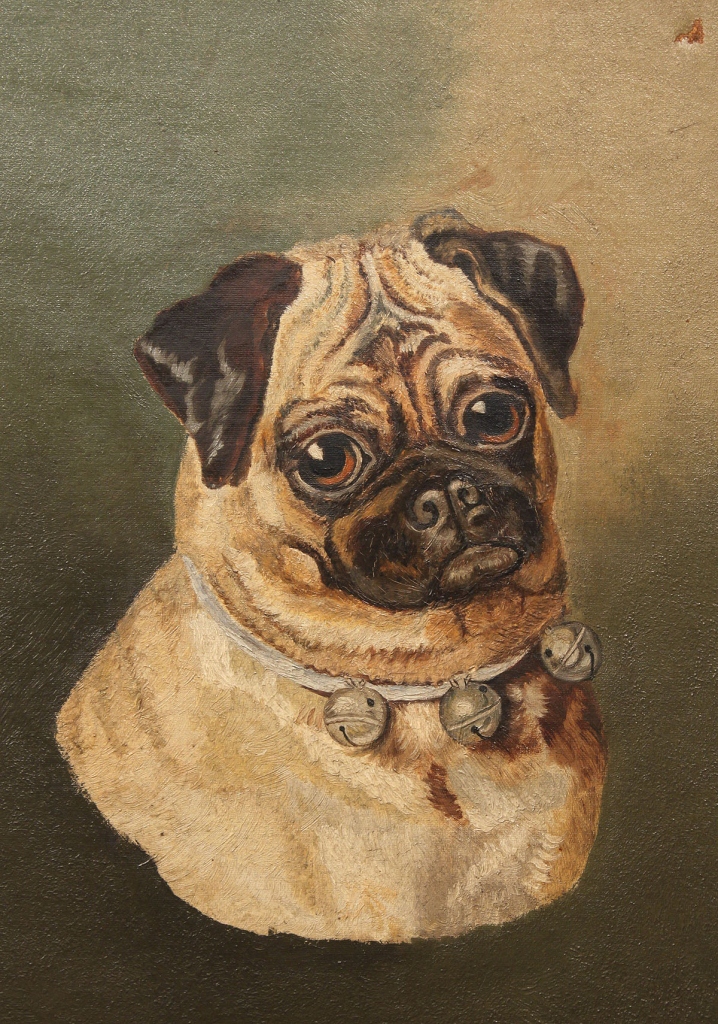 Lot 450: Oil on canvas of Pug Dog, unsigned