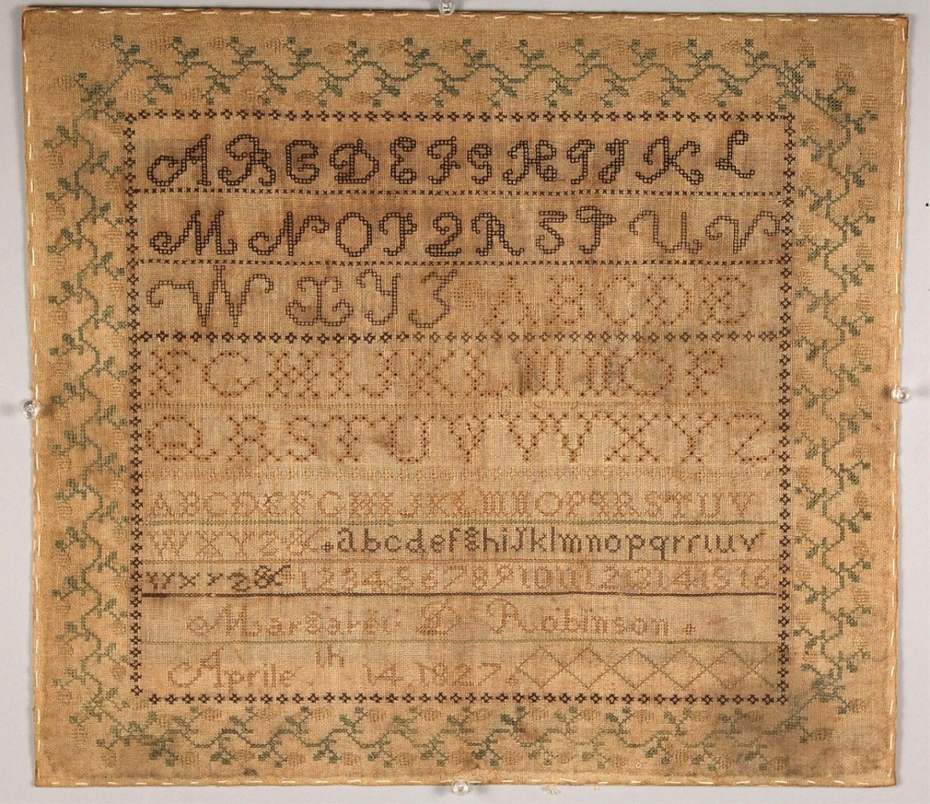 Lot 46: Signed and dated 1827 Tennessee Sampler