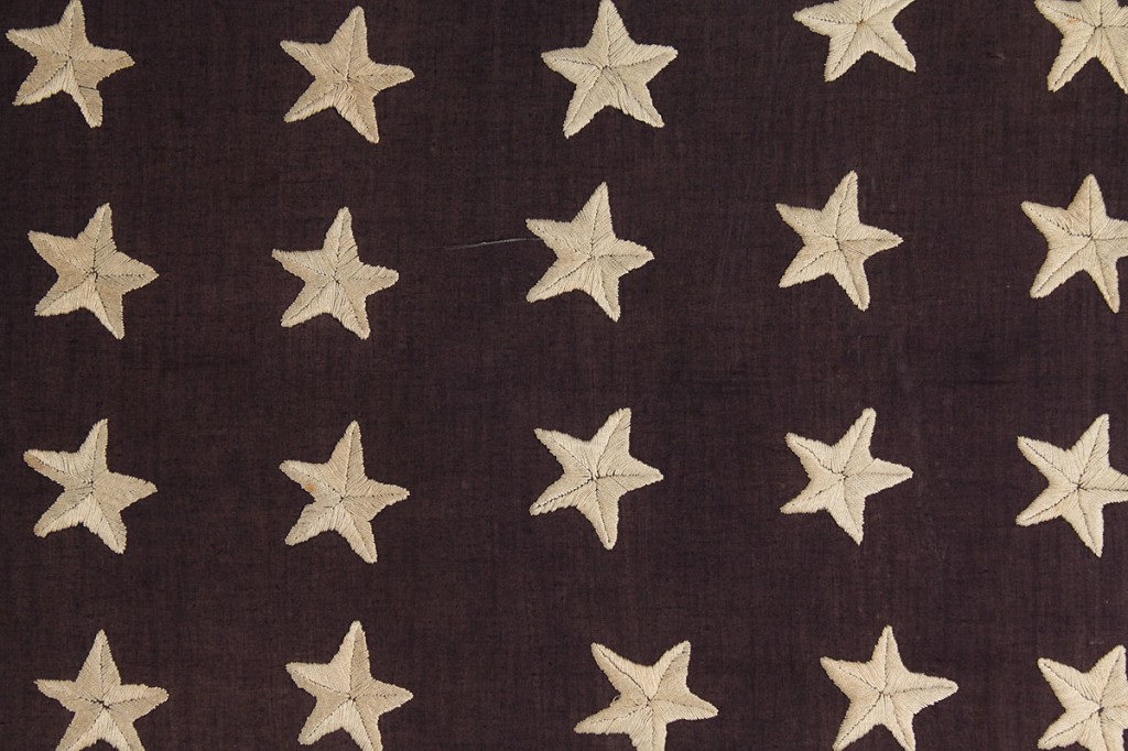 Lot 476: Large framed 48 star handmade flag
