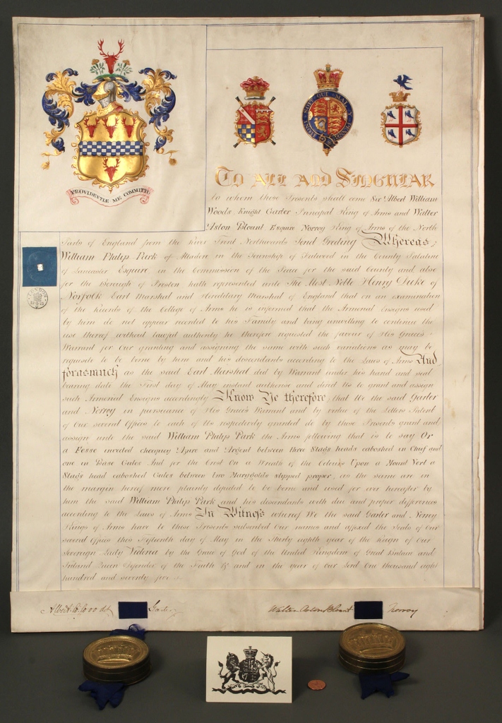 Lot 515: Manuscript Grant of Arms & Victoria Regina Box
