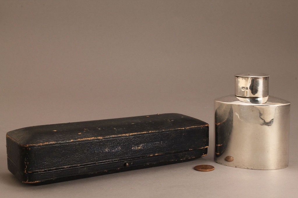 Lot 541: English sterling tea caddy & place card holders