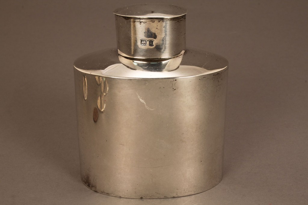 Lot 541: English sterling tea caddy & place card holders