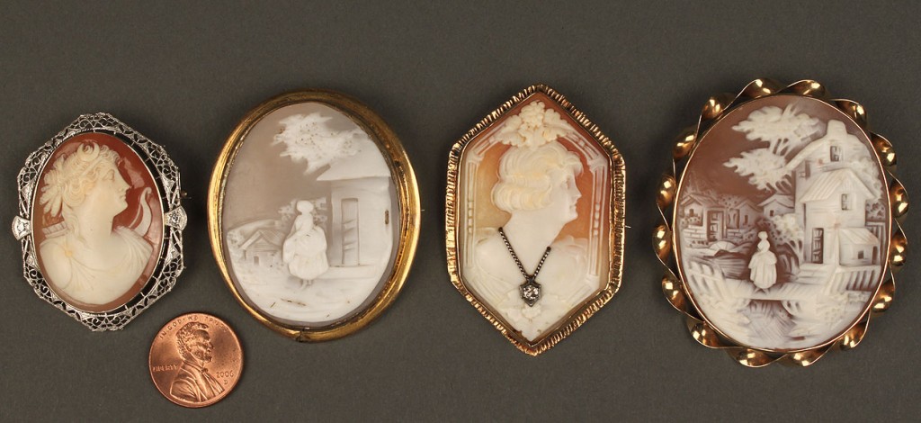 Lot 546: Lot of 4 Assorted Carved Cameos, one 14K