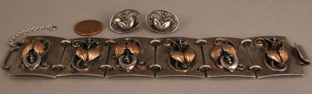 Lot 558: Mixed Metals Bracelet & Georg Jensen earrings