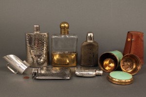 Lot 598: Group of Various Flasks, Travel Shaker & more
