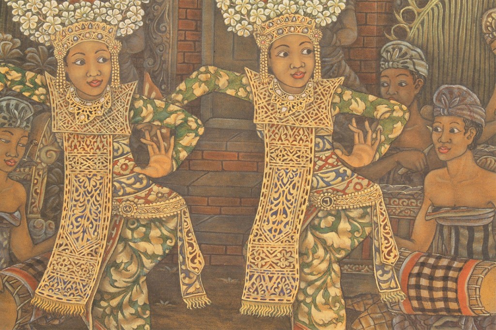 Lot 599: Balinese Gouache on Canvas painting, Widja