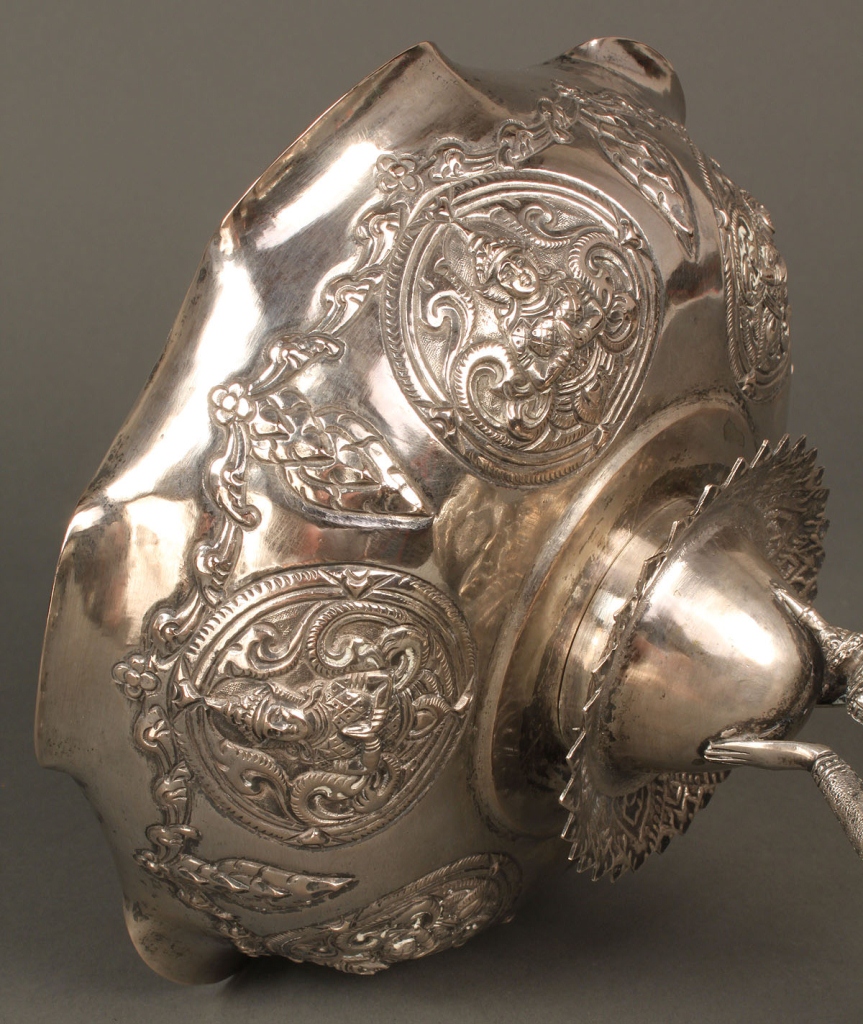 Lot 605: Asian Silver Compote w/ Relief Decoration