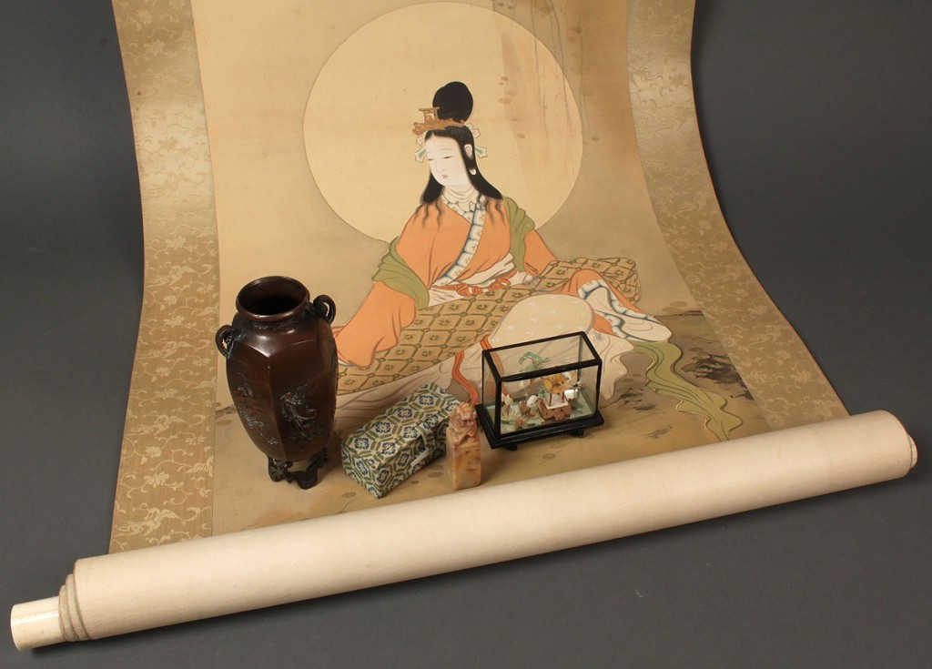 Lot 625: Four Asian Items: seal, vase, scroll & diorama
