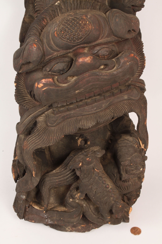 Lot 630: Chinese Architectural Foo Dog Carving