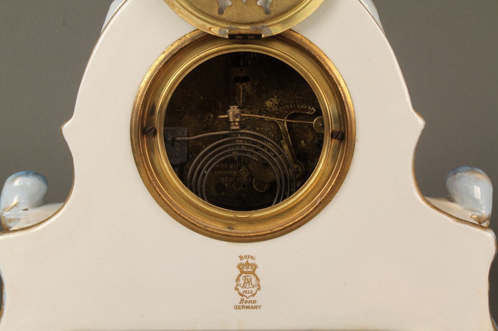 Lot 631: Ansonia Porcelain Mantle Clock w/ Royal Bonn Case