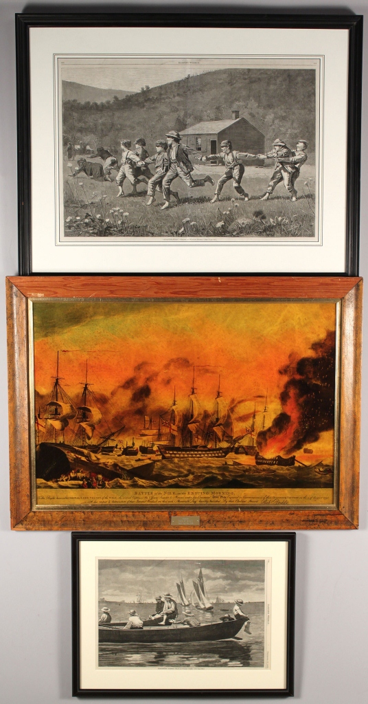 Lot 635: Two Winslow Homer wood engravings & ship engraving