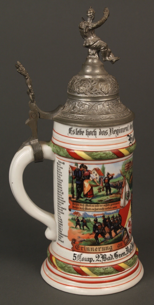 Lot 639: German regimental stein and flask