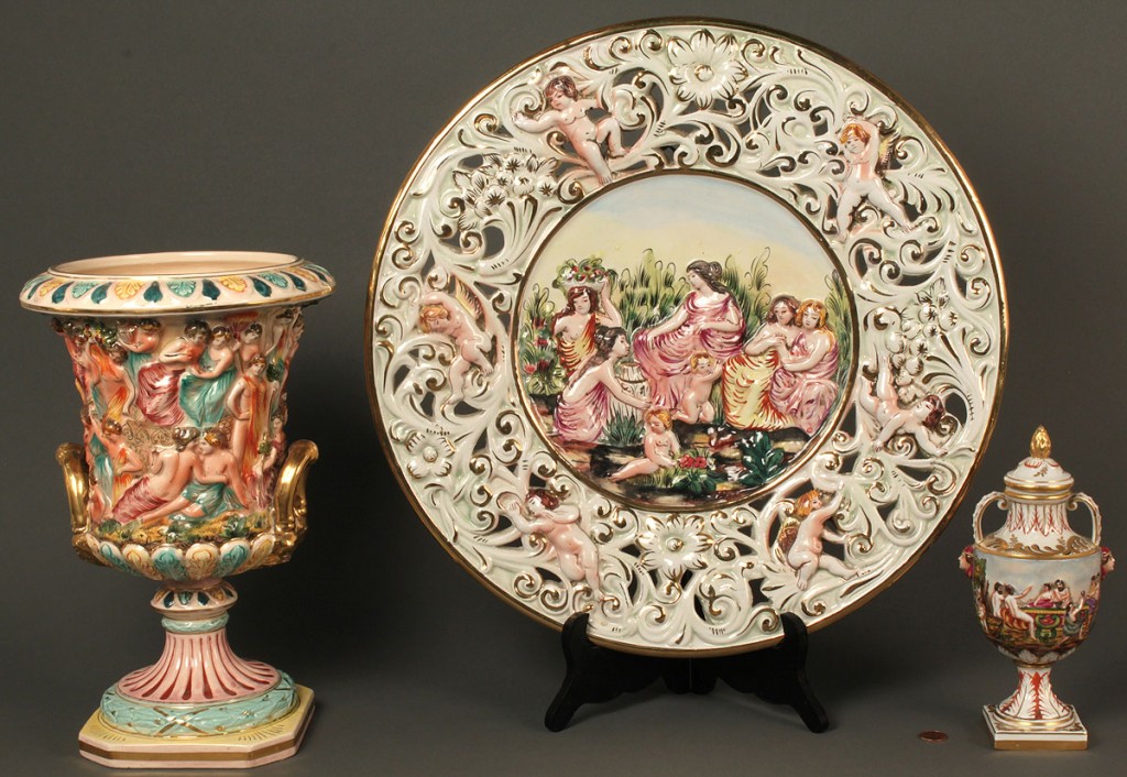 Lot 647: 3 Capidimonte porcelains, Germany & Italy marked