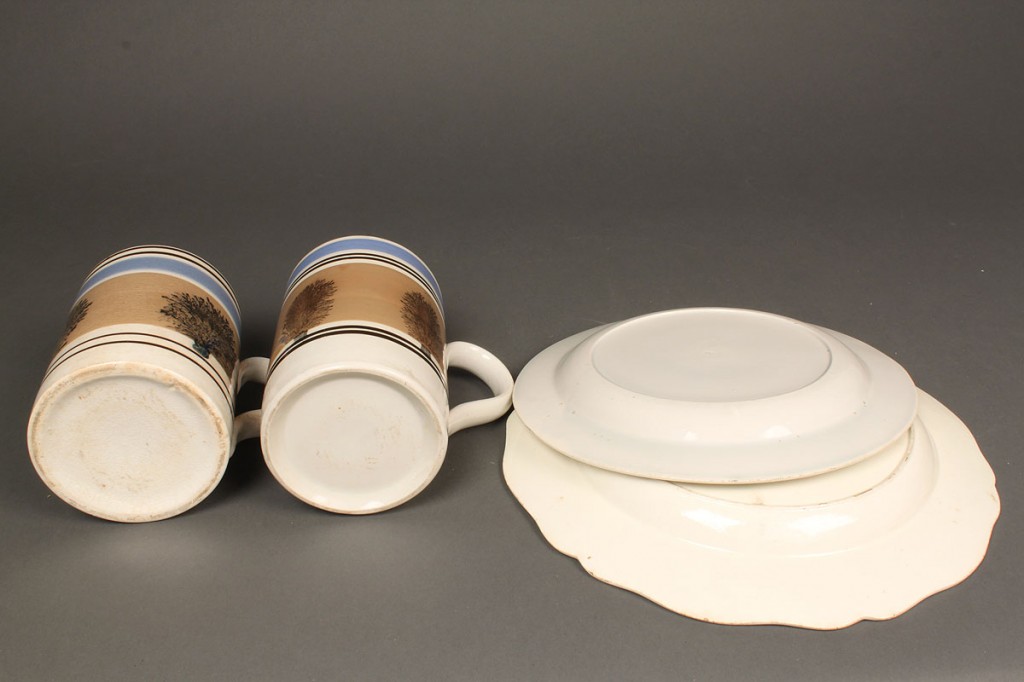 Lot 650: 4 English Porcelain items – 2 Mocha mugs, Queenswa