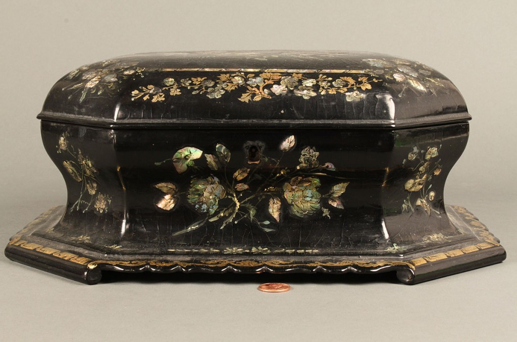 Lot 656: Mother of Pearl Sewing Box & contents