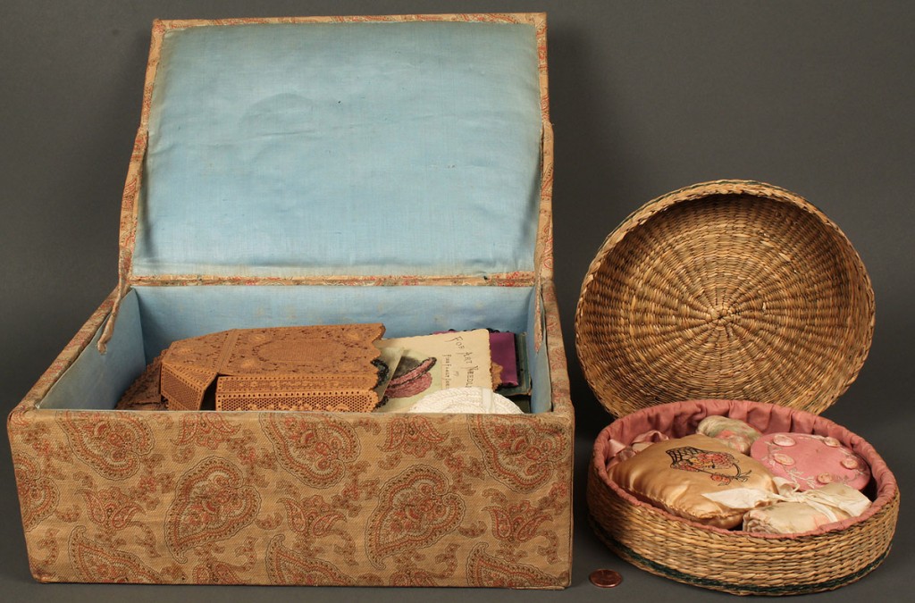 Lot 670: Two vintage sewing boxes with contents