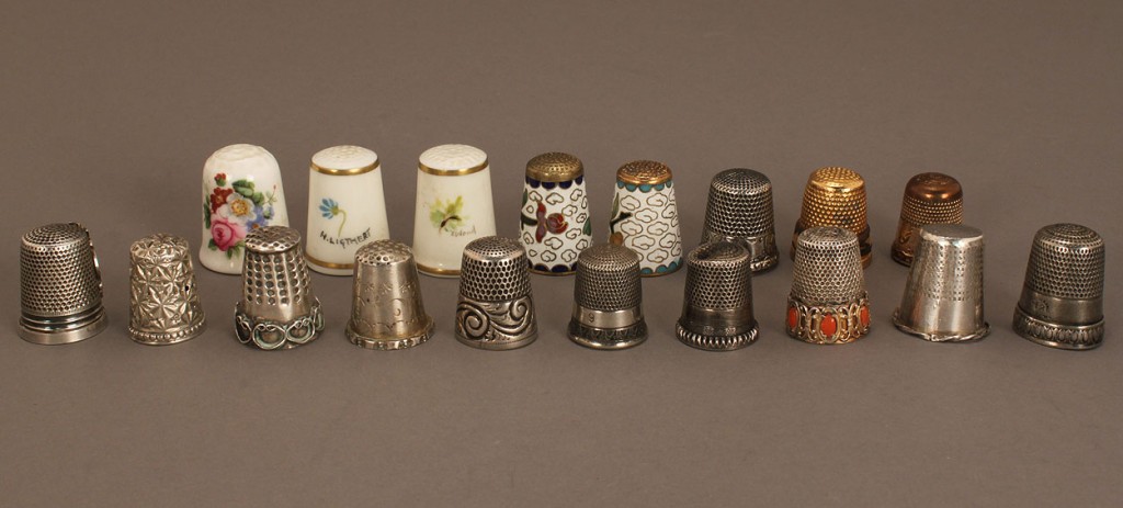 Lot 672: 17 Assorted Thimbles, incl. 9 sterling