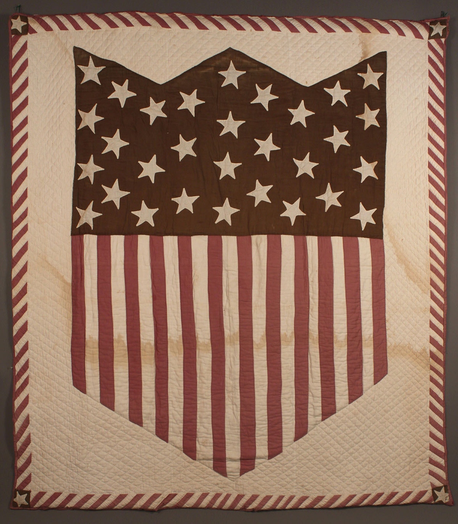 Lot 678: Patriotic hand stitched Quilt with Union Shield
