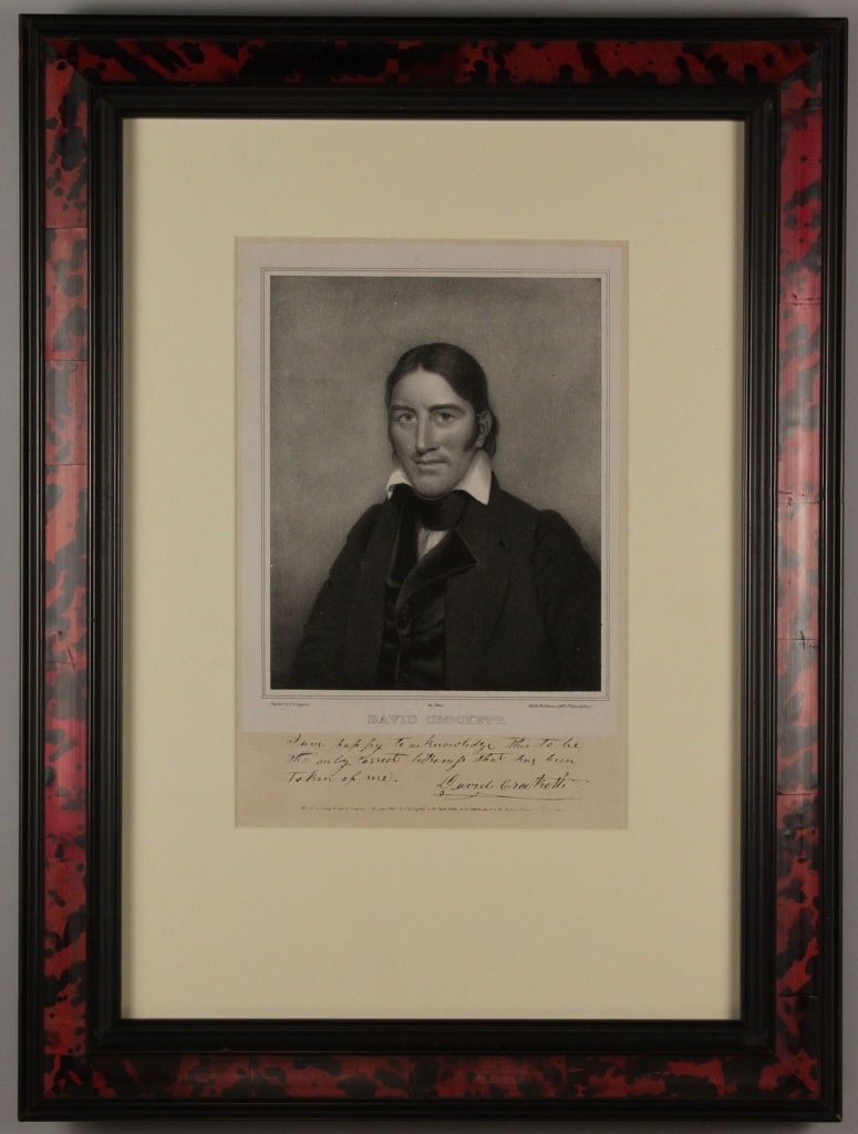 Lot 67: Davy Crockett lithographed portrait and signature