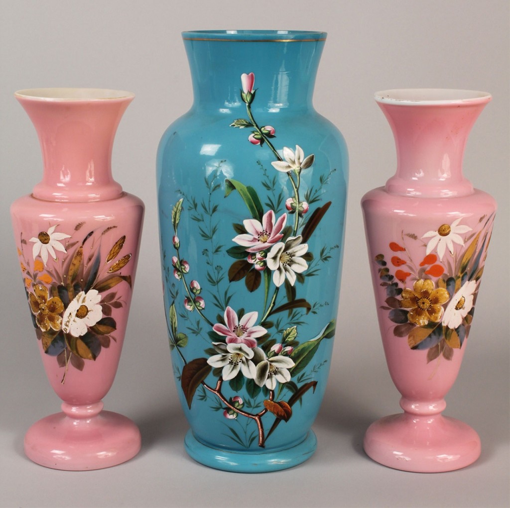 Lot 694: Grouping of Bristol Glass Vases, 3 items