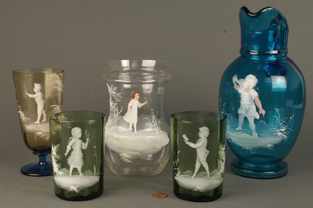 Lot 695: Five pieces of Mary Gregory Glassware