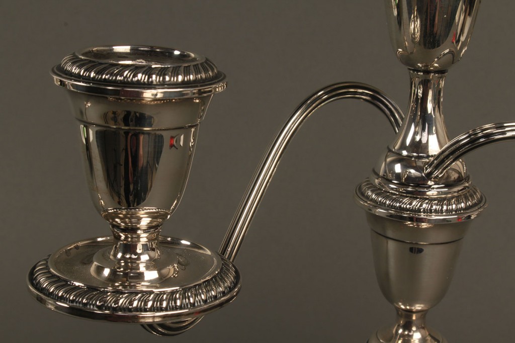 Lot 718: Pair of Alvin Sterling silver 3-arm candelabra