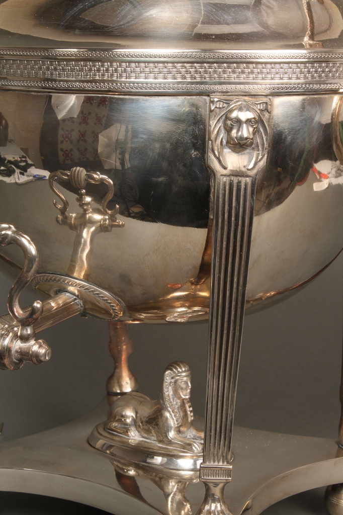 Lot 722: 19th c. Classical Silverplated coffee urn