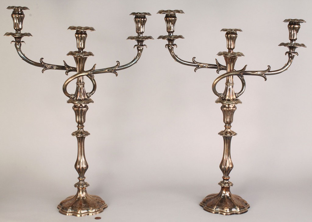 Lot 723: Pair Silver over Copper Candelabra