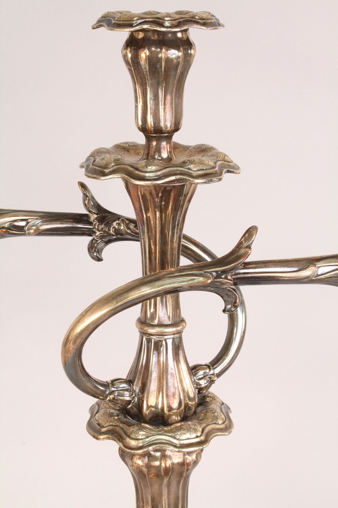 Lot 723: Pair Silver over Copper Candelabra