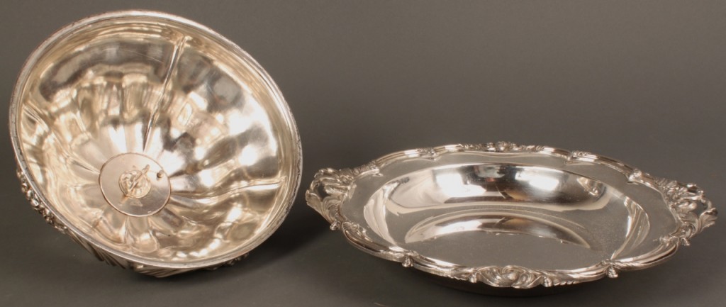 Lot 724: Victorian silverplate urn and entree dish w/crest